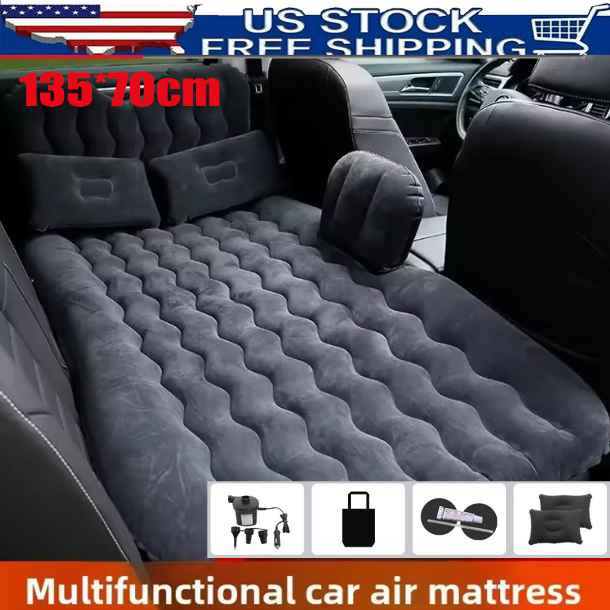 Inflatable Travel Car Mattress Air Bed Set Back Seat Sleep Rest Mat W/ 2 Pillows gallery