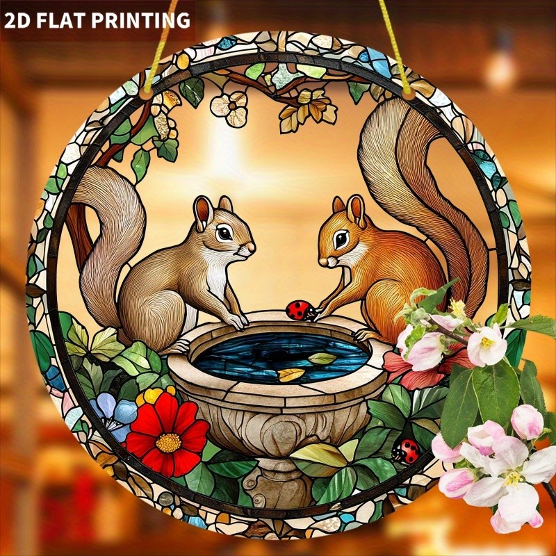 Squirrel Pair Acrylic Suncatcher 2D Print Forest Theme Home Window Hanging Decor gallery