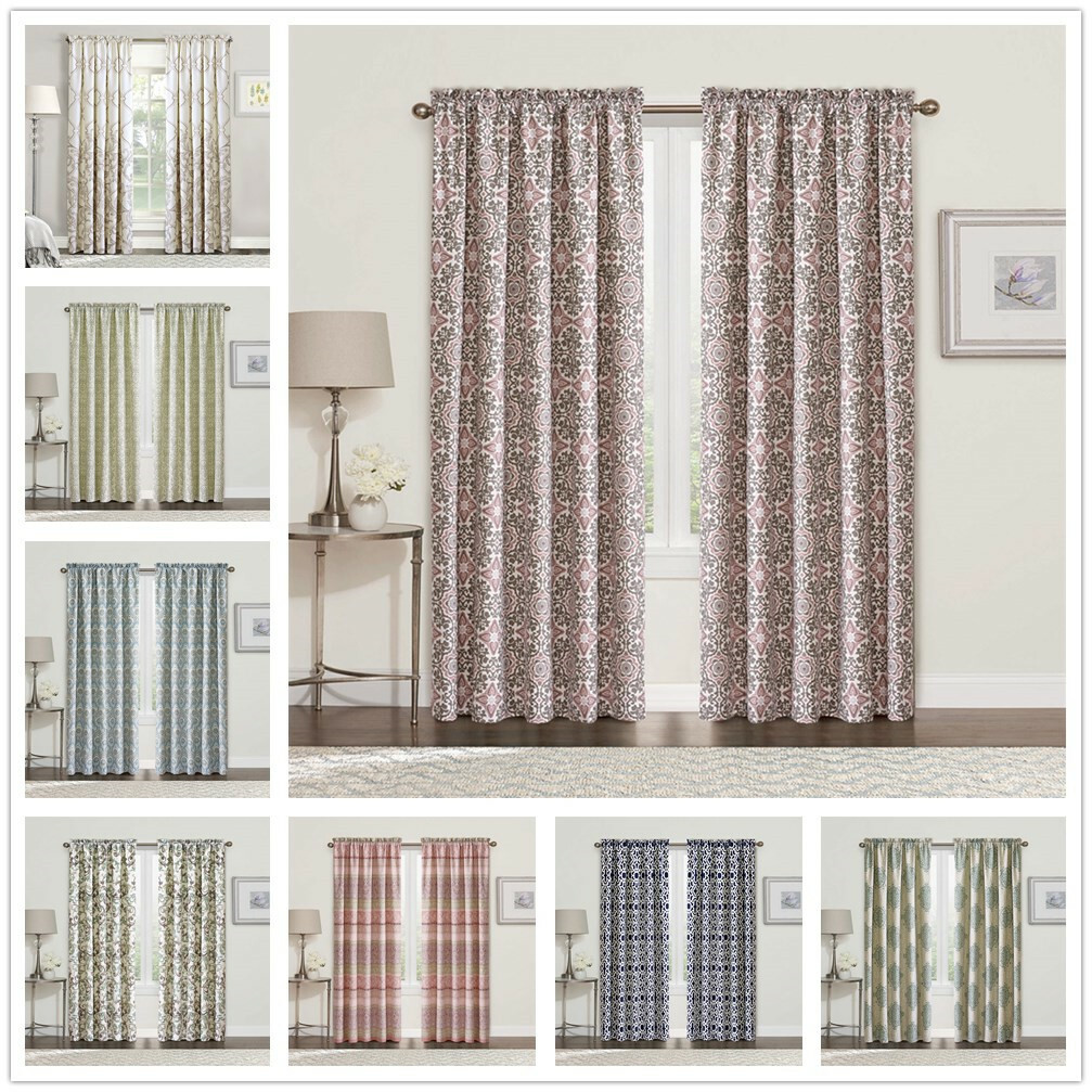 Geometric Floral Printed Curtains for Bedroom Drapes Vintage Curtain Panels 2x gallery