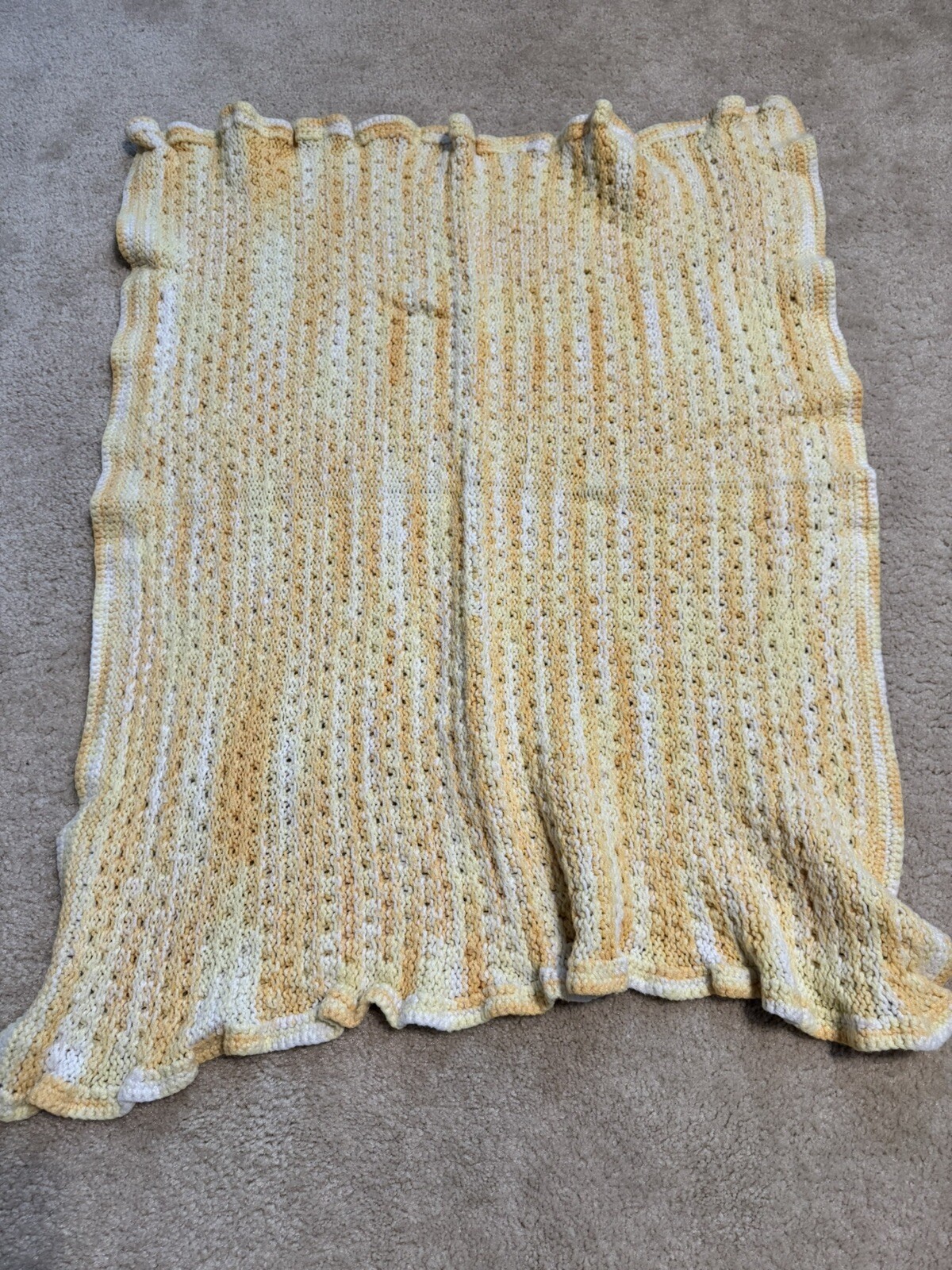 Rectangle Afghan Sunshine Yellow Orange White Crochet Blanket Throw 44”x35” gallery