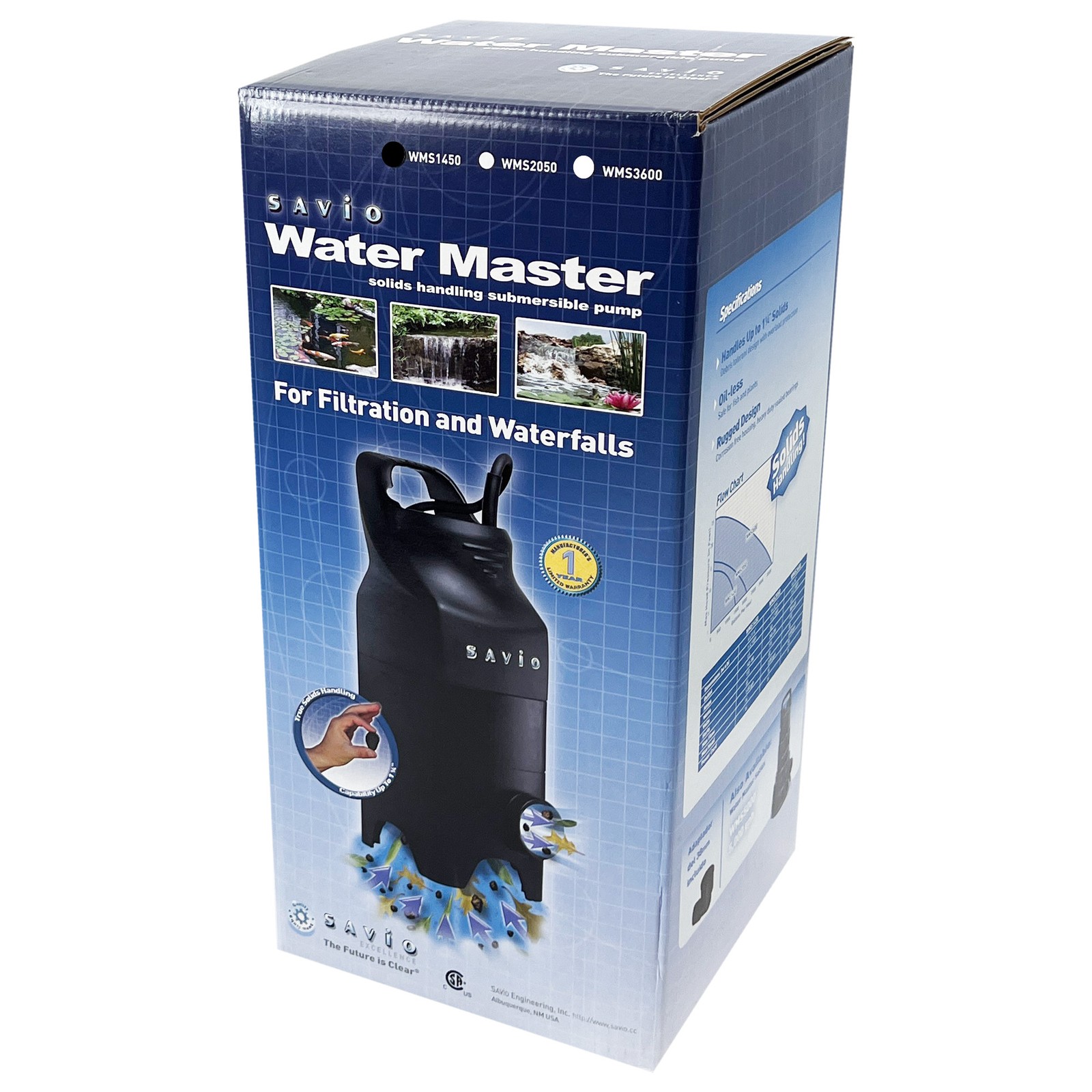 Savio Water Master Solids Submersible Pond Pump 1450 GPH | 14' Head | Handles gallery