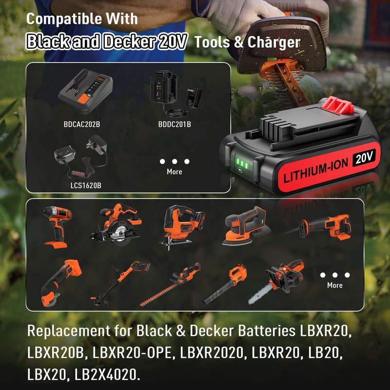 2Pack 20V Lithium-ion Battery for BLACK+DECKER 20 Volt LBXR20 LB20 LB2X2020 new gallery