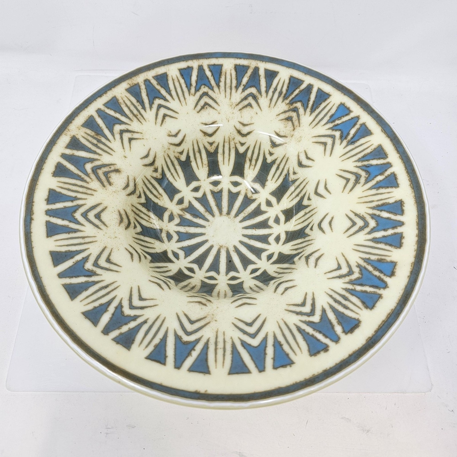 Original Fused Glass Serving or Decorative Bowl Cream & Turquoise gallery