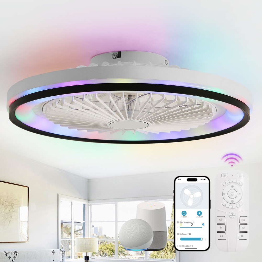 Sofucor 19'' RGB LED Ceiling Fan with Light & APP & Remote Control Reversible