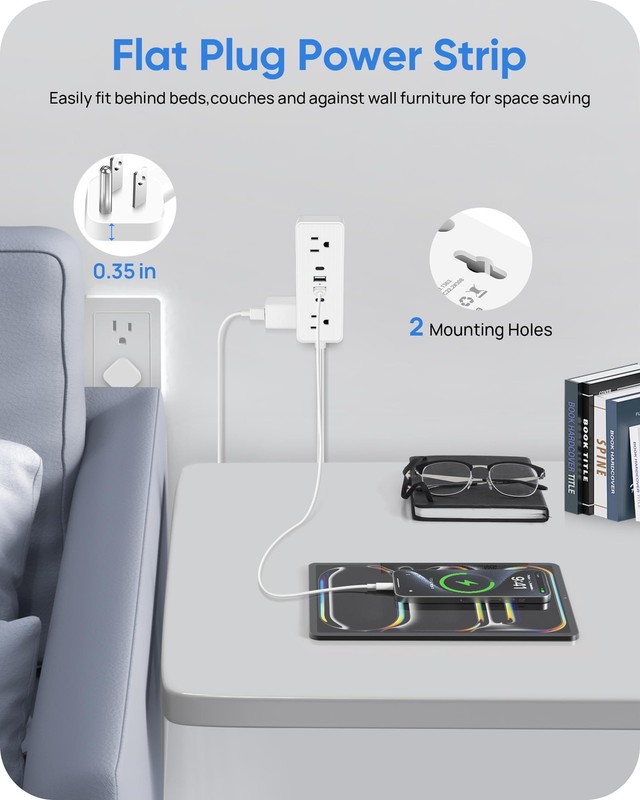 Electrical Outlet Extender Stick, Features 4 USB & 6 Outlets, 39in Flexible E... gallery