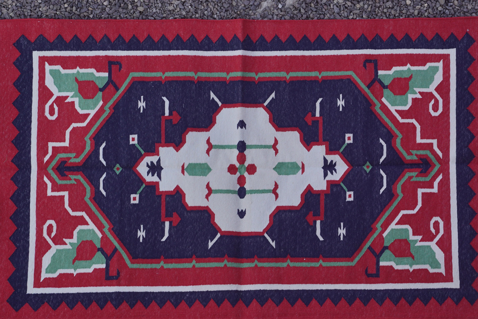 Rugmoda Cotton Red & Blue Geometric Medallion 3x5 ft Living Room Area Rug gallery