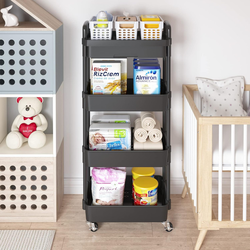 4 Tier Rolling Utility Cart With Drawer Storage Organizer Kitchen Bathroom Black gallery