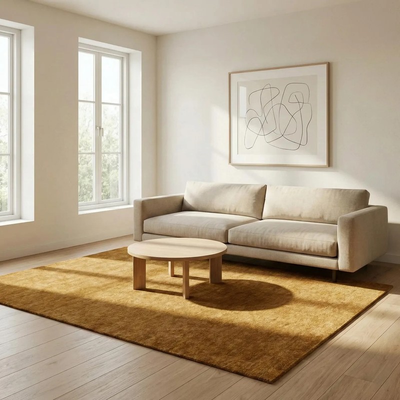 Ochre Gold - Modern Solid Texture Wool Rug for Living Room, Bedroom, Office 9x10 gallery