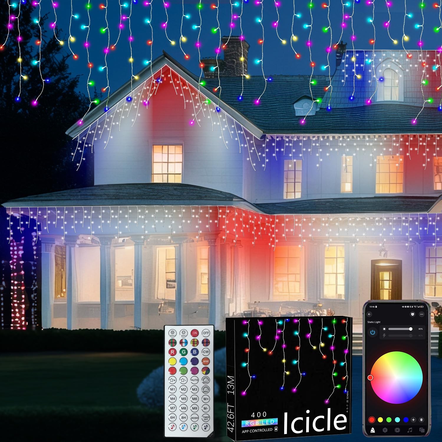 Led Icicle Lights Outdoor,43FT 400 LED RGB Smart 43FT gallery