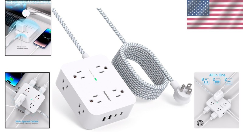 Wall Mountable 10 Ft Power Strip with 8 Wide AC Outlets & 4 USB Fast Chargers gallery