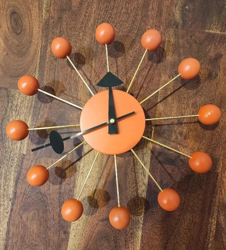 Steel Ball Modern Clock 12" Wall Clock Orange George Nelson Retro Mid-Century gallery