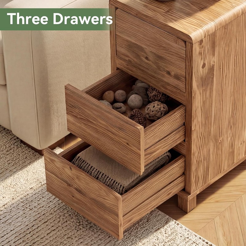 Solid Wood End Table, Rustic Farmhouse Narrow Side Table 3-Drawer Sofa Table gallery