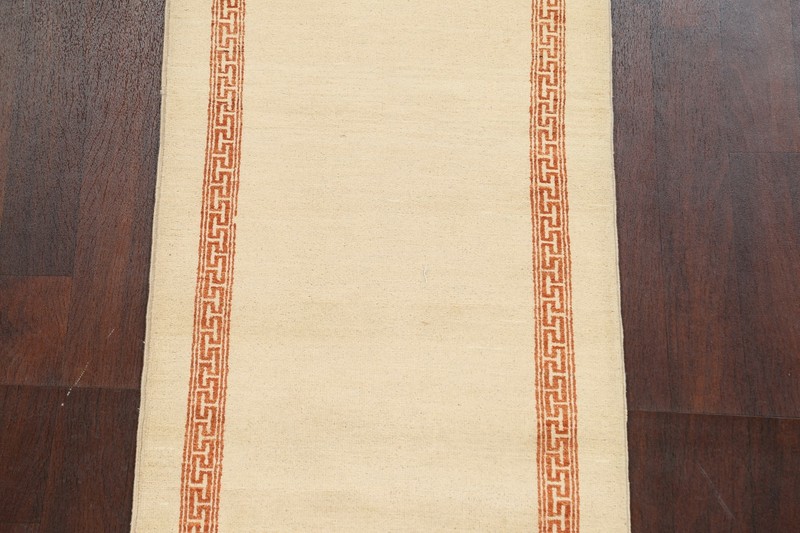 IVORY Bordered Gabbeh Kashkoli Oriental Runner Rug Hand-knotted 2' 8" x 10' 4" gallery