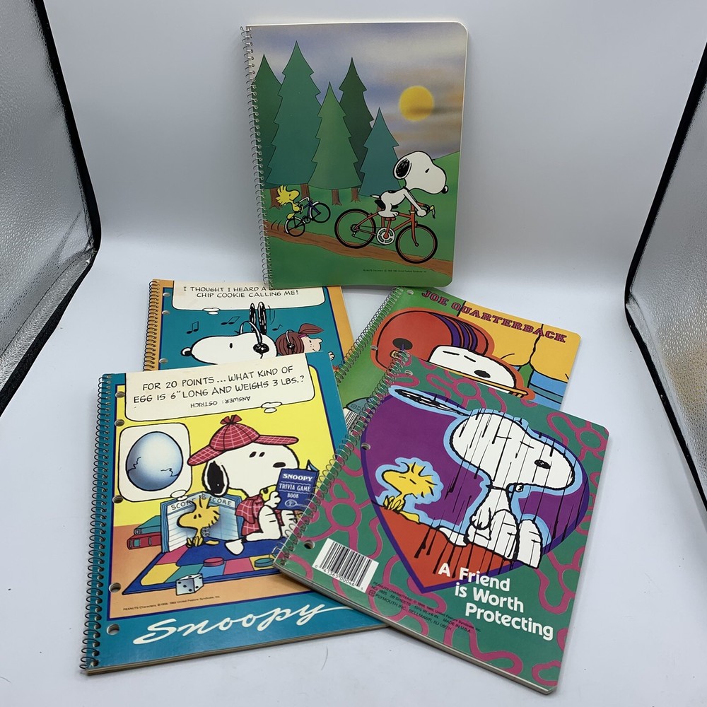 5 Snoopy Peanuts Spiral Bound Notebooks Unused Vtg Rare 80s Butterfly Originals
