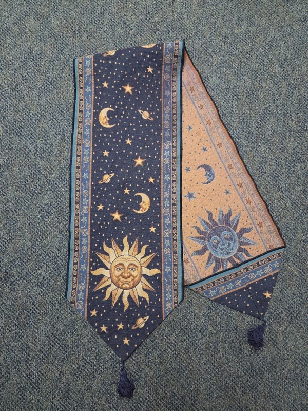 Vintage Celestial Table Runner Sun Moon And Stars 90s Wimsygoth Tassel gallery
