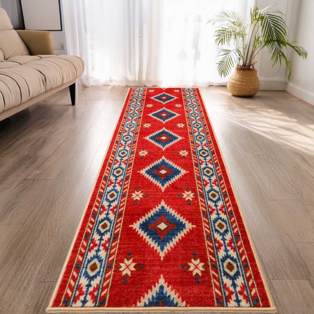 Custom Size Canvas Back Medium Profile Southwest Orange Design Rug