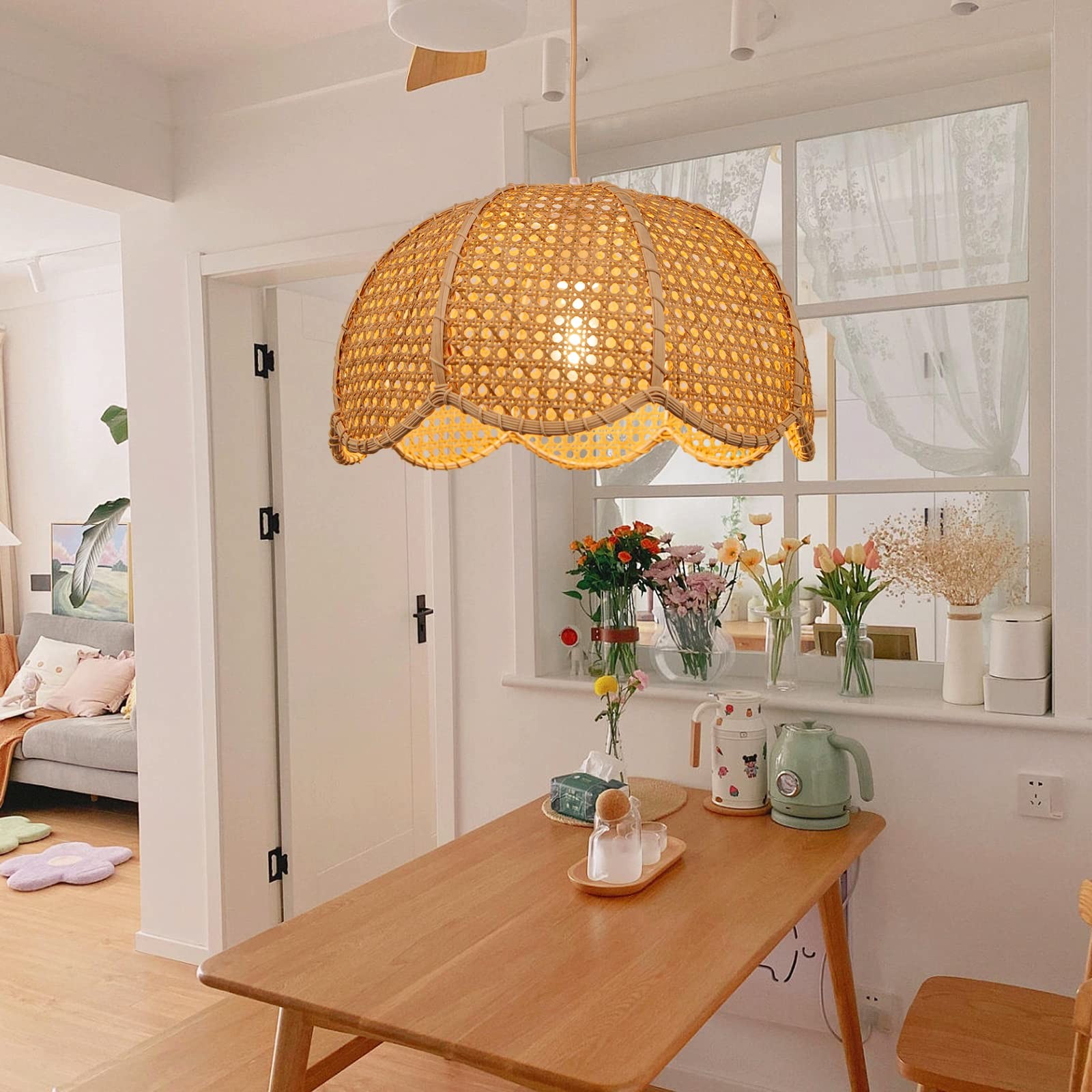 1 Light Rattan Woven Pendant Light,Hand-Woven Flower Shaped Ceiling Chandelie... gallery