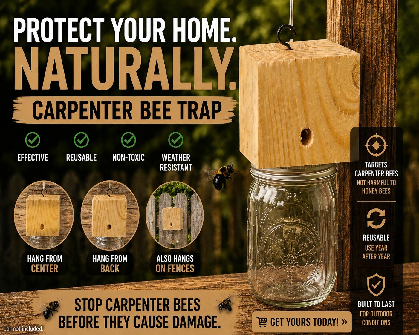 8 handmade carpenter bee traps with hooks and jars included $80.00 free shipping gallery