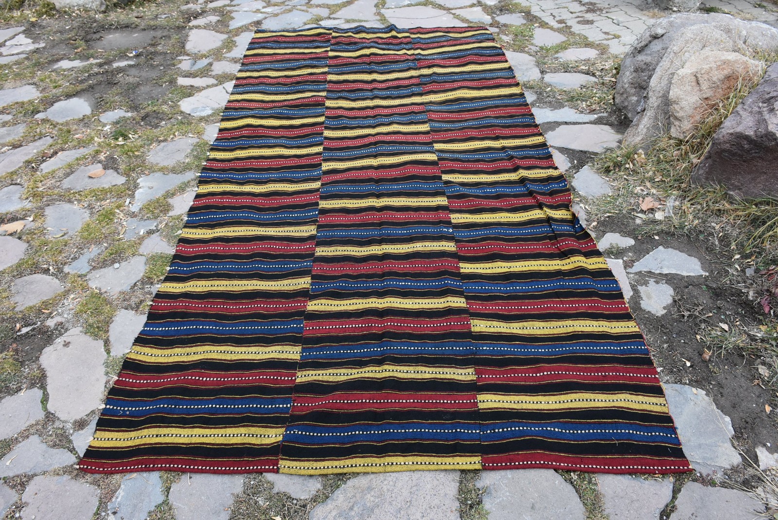 4,8x9,8 ft Turkish Large Rug, Blue Red Vintage Polka dot Wool Rug gallery