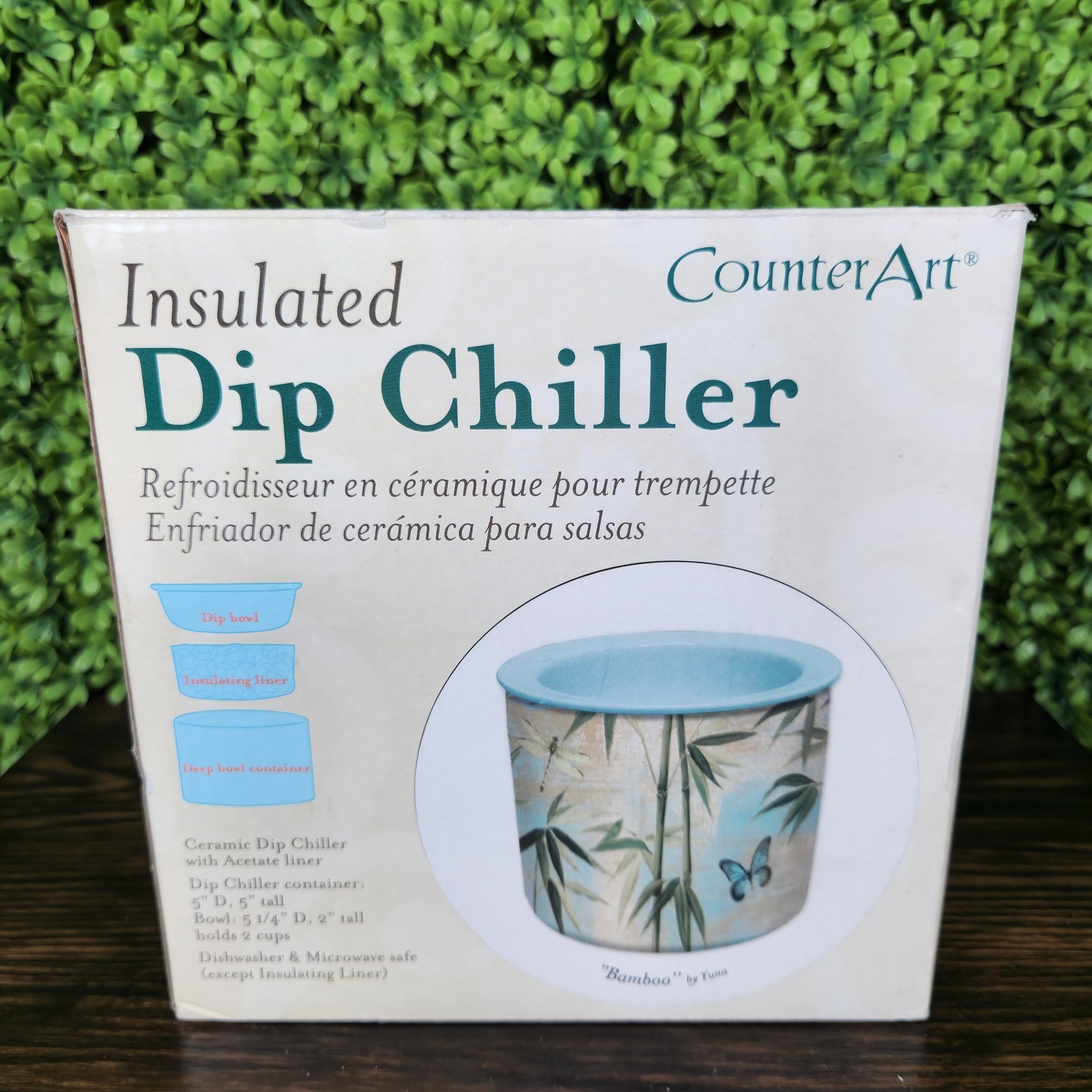 CounterArt Insulated Ceramic Dip Chiller Bamboo 3 Piece Set Blue Green gallery