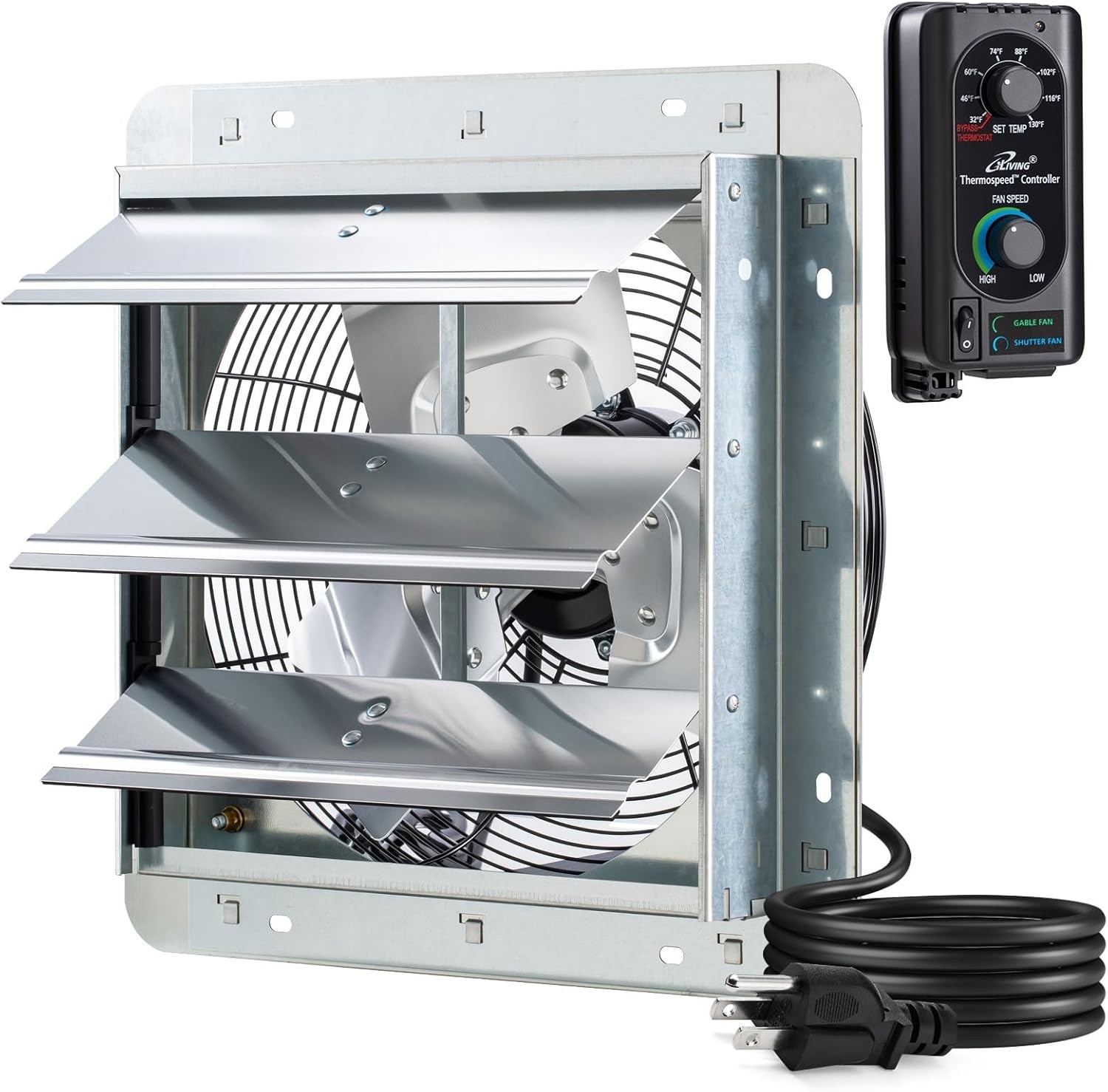 12" Wall Mounted Shutter Exhaust Fan with Thermostat and Variable Speed controll gallery