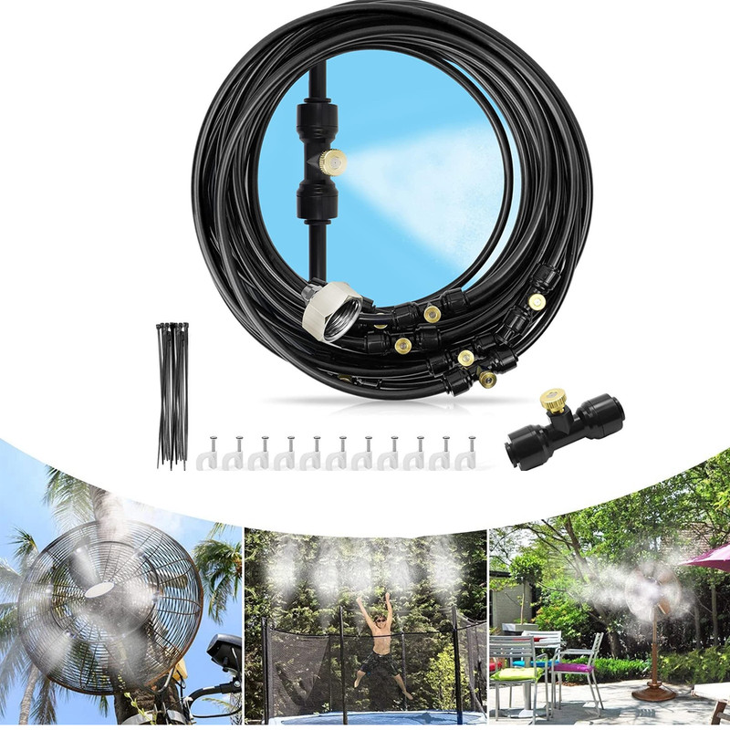 Misting Cooling System 98FT (30M) Misting Line + 30 Brass Mist Nozzles Garden US gallery