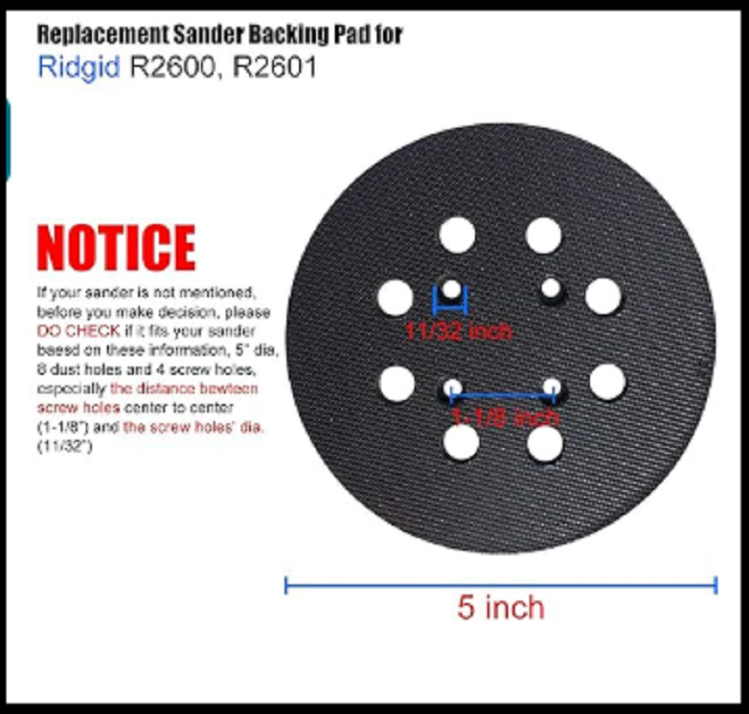 5 Inch 8 Hole Hook and Loop Sander Pad for Ridgid R2600, R2601 5" gallery