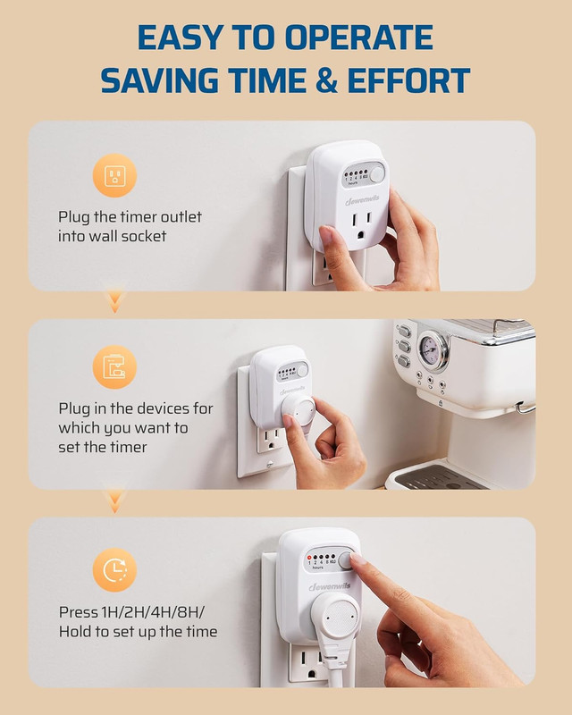 Indoor Countdown Timer Outlet 2Pack, Timers for Electrical Outlets, 125V/15A/100 gallery
