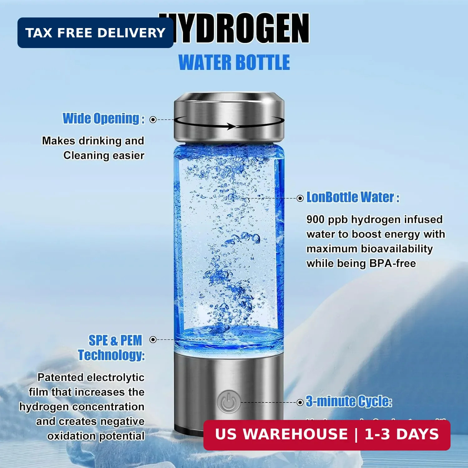 Hydrogen Water Bottle, Hydrogen Rich Water Generator, Rechargeable Portable Glas gallery