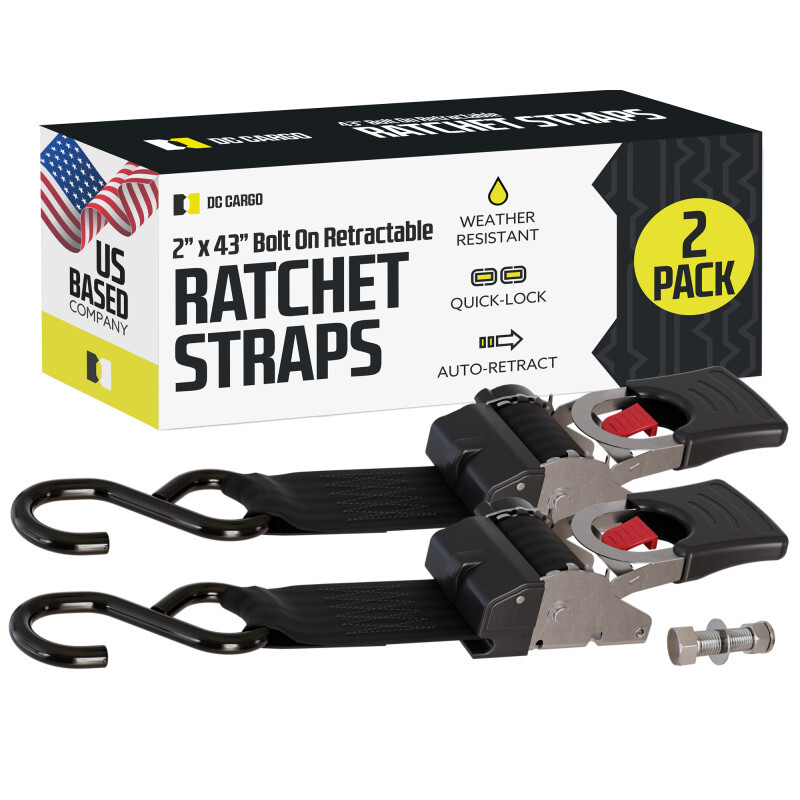 DC Cargo Transom Strap 2"x43" Retractable Stainless Steel Strap w/ S-Hook 2-pack gallery