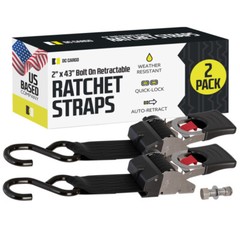 DC Cargo Transom Strap 2″x43″ Retractable Stainless Steel Strap w/ S-Hook 2-pack