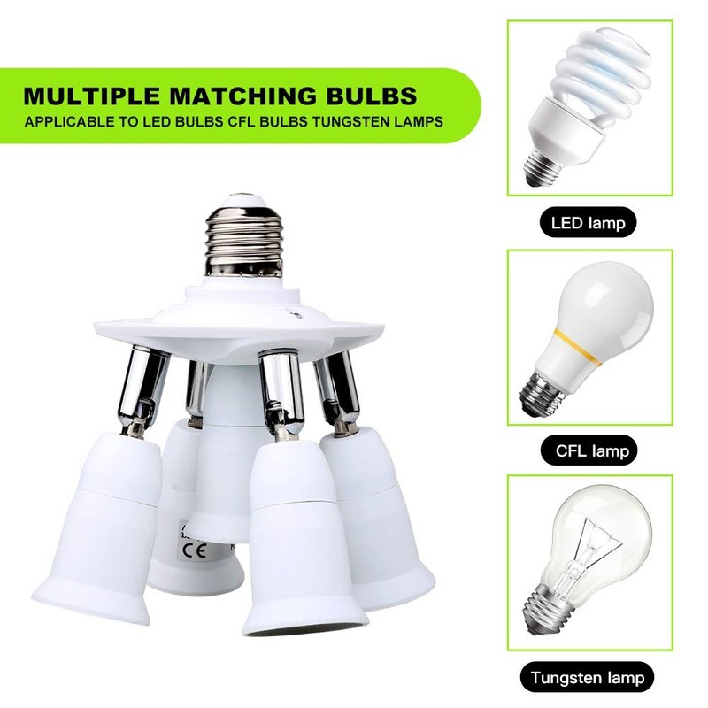 5 in 1 E26 Light Bulb Socket Splitter Converter Adapter 360 Degree Adjustable I gallery