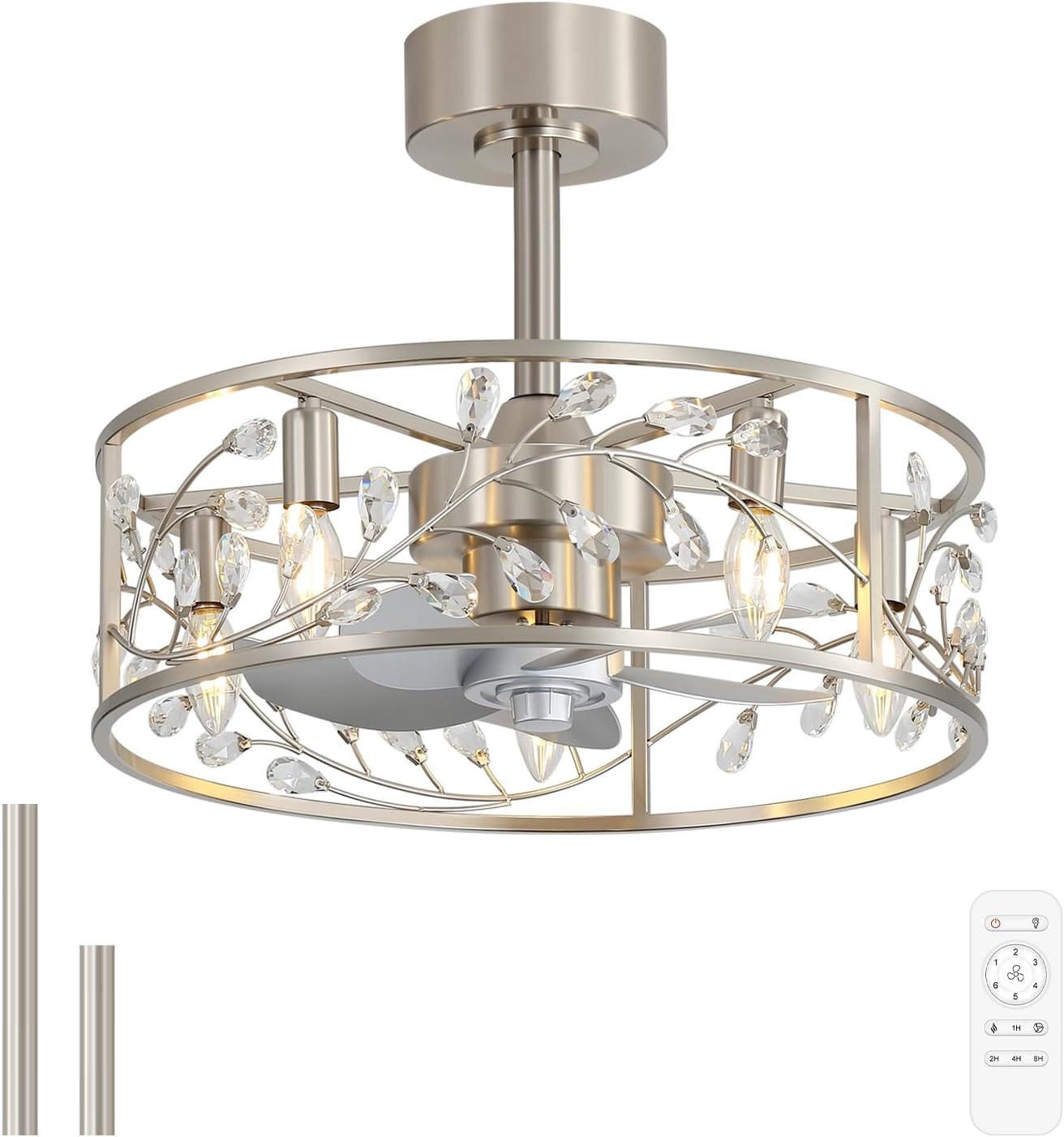 20" Modern Caged Ceiling Fan with Light & Remote, Quiet Reversible Motor gallery