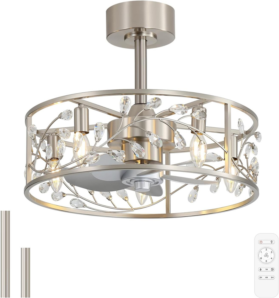 20" Modern Caged Ceiling Fan with Light & Remote, Quiet Reversible Motor