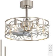 20″ Modern Caged Ceiling Fan with Light & Remote, Quiet Reversible Motor