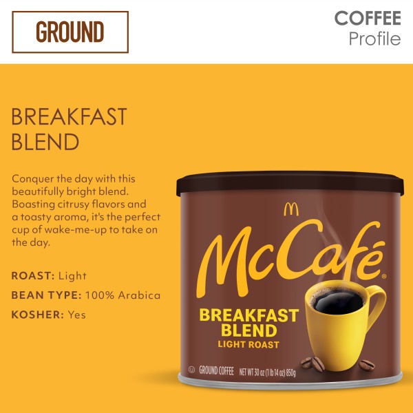 McCafe Breakfast Blend, Ground Coffee, Light Roast, 30oz. Canned gallery