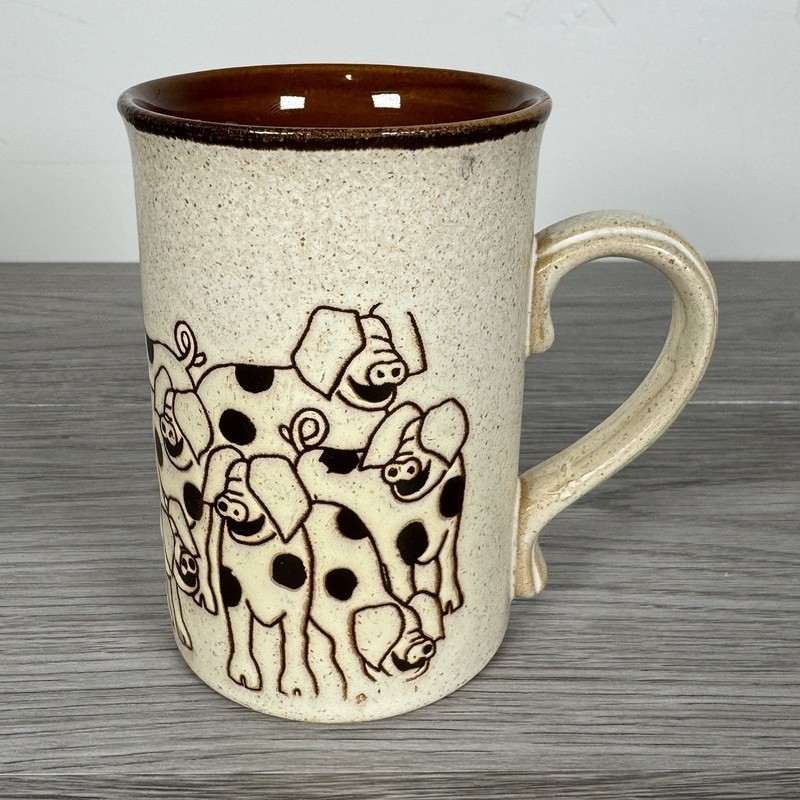 Nicholas John England Stoneware Coffee Mug Cup 4" Pigs 8 Ounces VTG "70's gallery