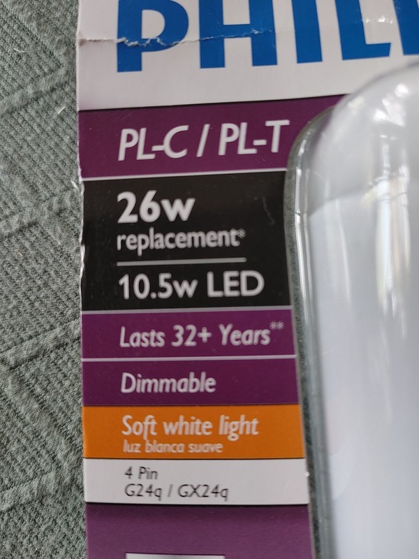 5 Philips LED Frosted Dimmable PL-C CFL Replacement Bulbs 1200 Lumen G24q 4 Pin gallery