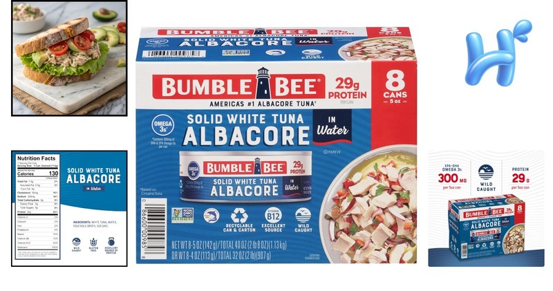 Wild Caught Solid White Albacore Tuna in Water, 5oz Can Pack of 8 - 29g Protein gallery