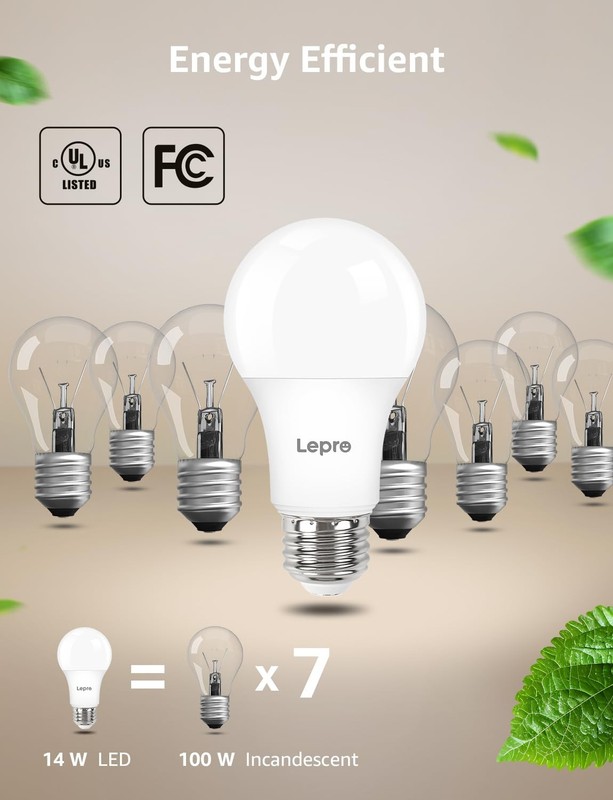 Dimmable LED Light Bulbs 100W Equivalent, 14W 1500LM Daylight White 5000K, A19 E gallery