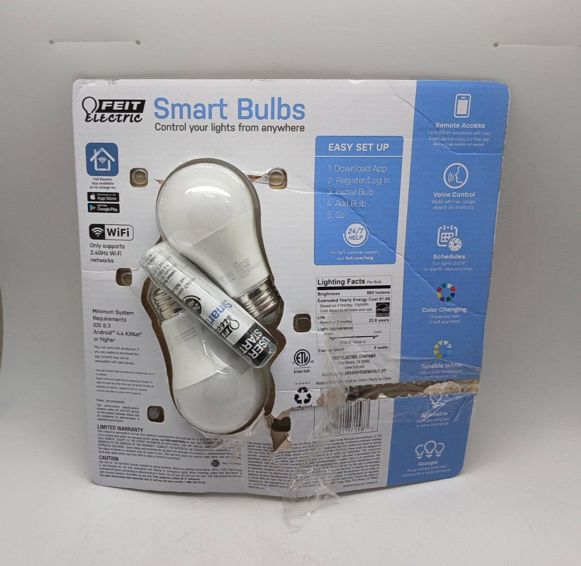 Feit Electric 60W Smart WiFi LED Light Bulb Color Changing Dimmable Open Box gallery