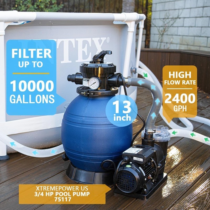 Efficient 13" Sand Filter Pump System - Ideal for Pools Up to 10,000 Gallons gallery