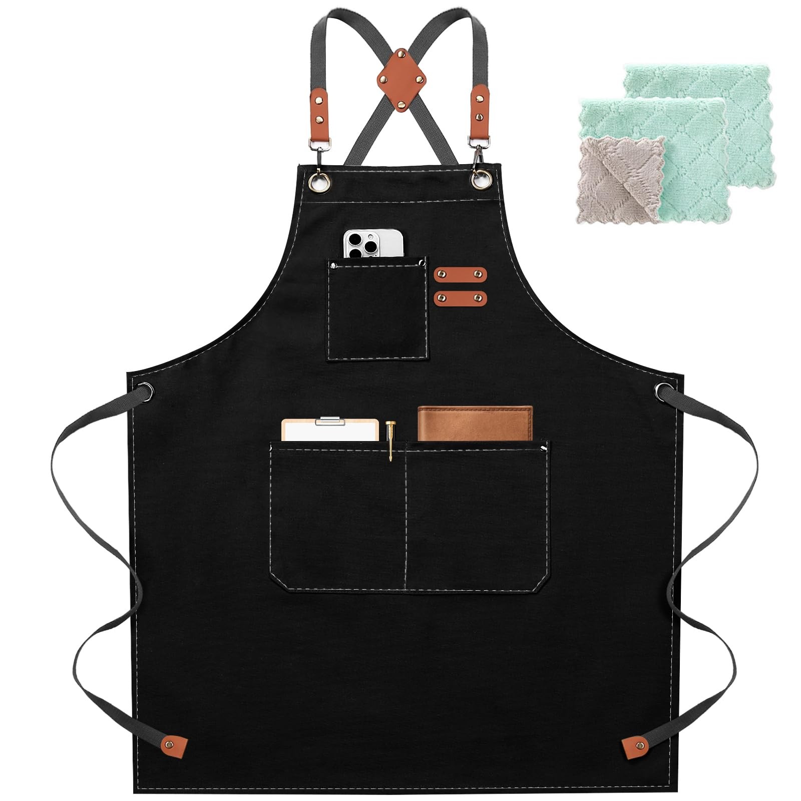 Chef Apron for Women Men with Large Pockets, Cotton Canvas Cross Back Waterpr... gallery