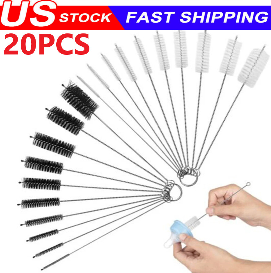 Nylon Straw Brush Cleaner Bottle Tube Pipe Small Long Cleaning 10Pcs Set USA gallery
