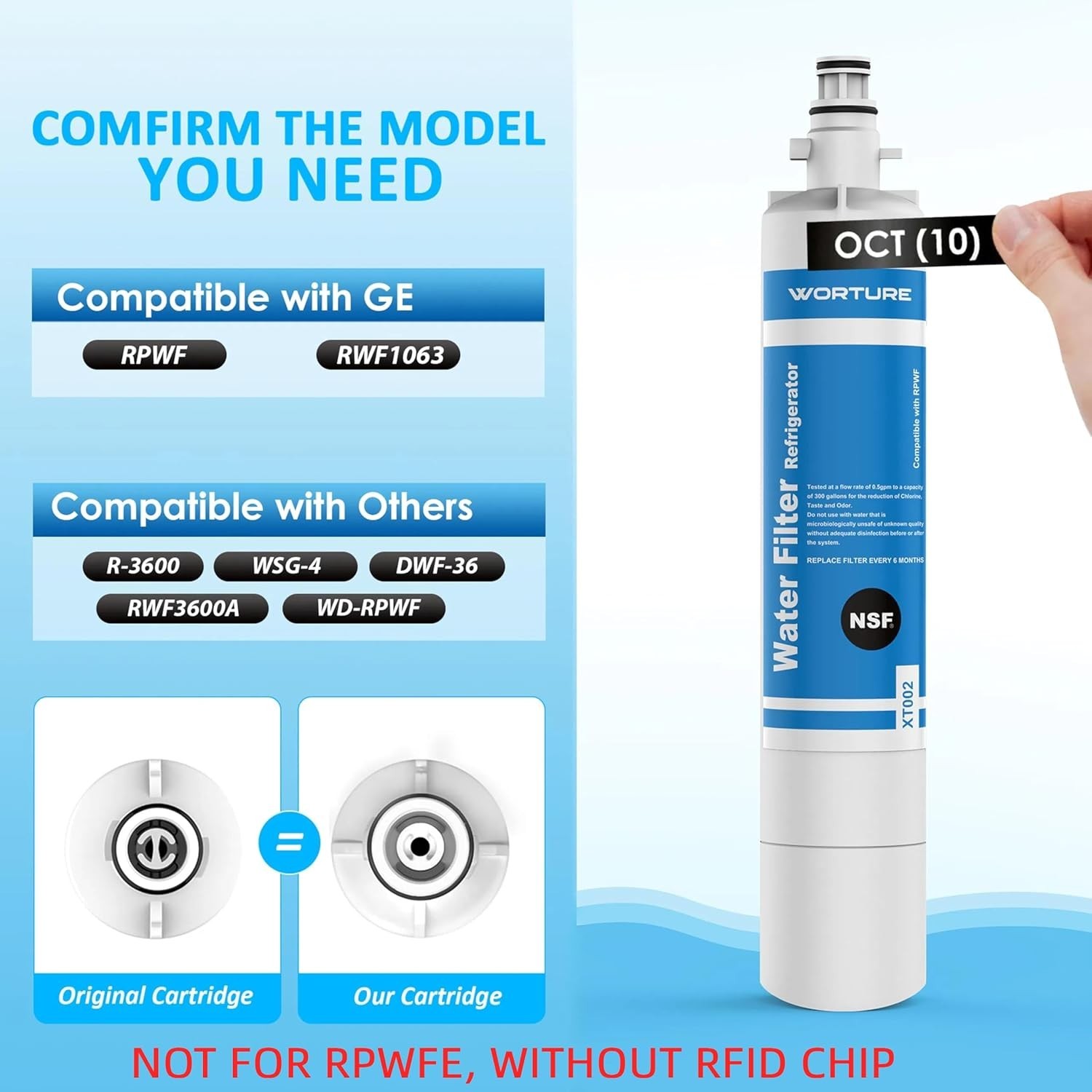 2 Worture Xt002 Ice Water Filter For GE RPWFE & RPWF - New gallery