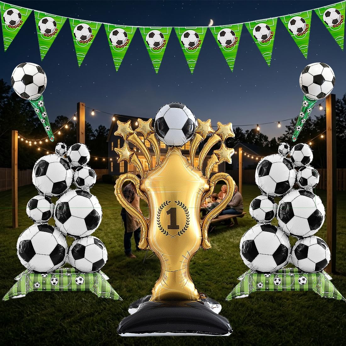 5 Pcs World Cup 2026 Decorations Large Trophy & Soccer Foil Balloon Sets Gold gallery