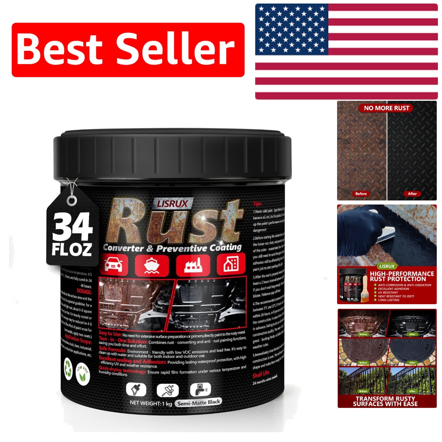 Easy Apply 4-in-1 Rust Converter & Primer - Black 34 Fl Oz for Metal Protection gallery