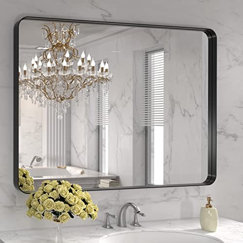 40X30 Inch Metal Framed Bathroom Mirror for Wall, Matte 40"L x 30"W Black gallery