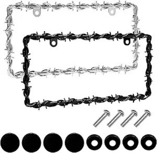 2 PCS Barbed Wire License Plate Frame, Sturdy Plastic Barb Color: Black+Silver gallery