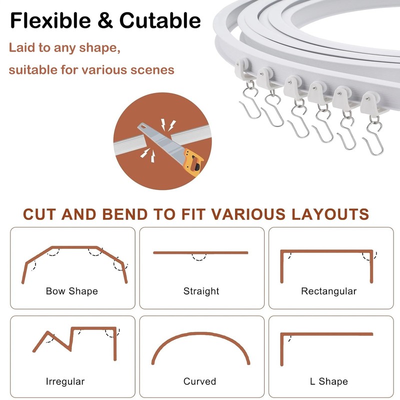 Flexible Bendable Ceiling Curtain Track, 16.4ft (5M) Curved, Mount for Rail gallery